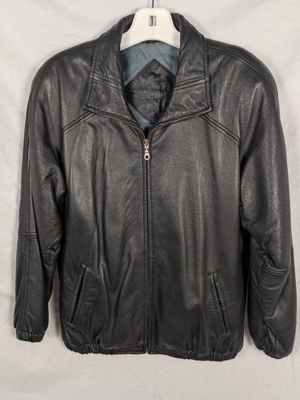 Vintage Preston & York Men's M Black Lambskin Leather Bomber Jacket Quiet Luxury